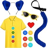 JcHrmers Halloween Cat Costume for Men Women Include Shirt,Cat Ears Headband,Cat Tail,Sticker and Sunglasses