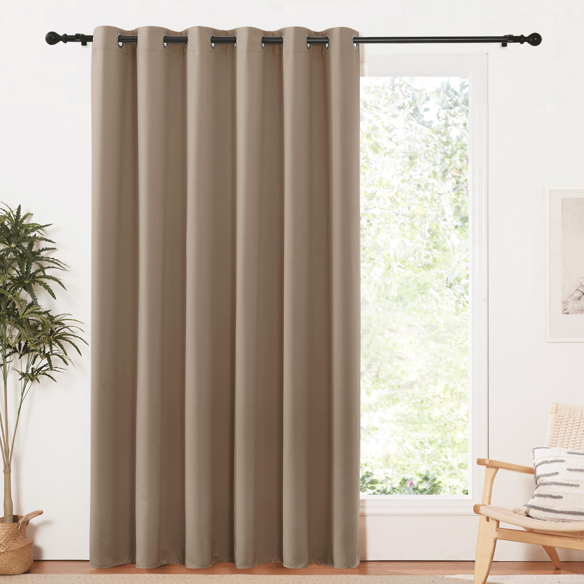 PONY DANCE Blackout Window Curtain for Home Divider - Thermal Insulated Eyelet Door Curtain for Energy Saving Nursery Light Blocking Wide Drape for Bedroom, 1 Panel, 80-inch W x 84 L, Mocha
