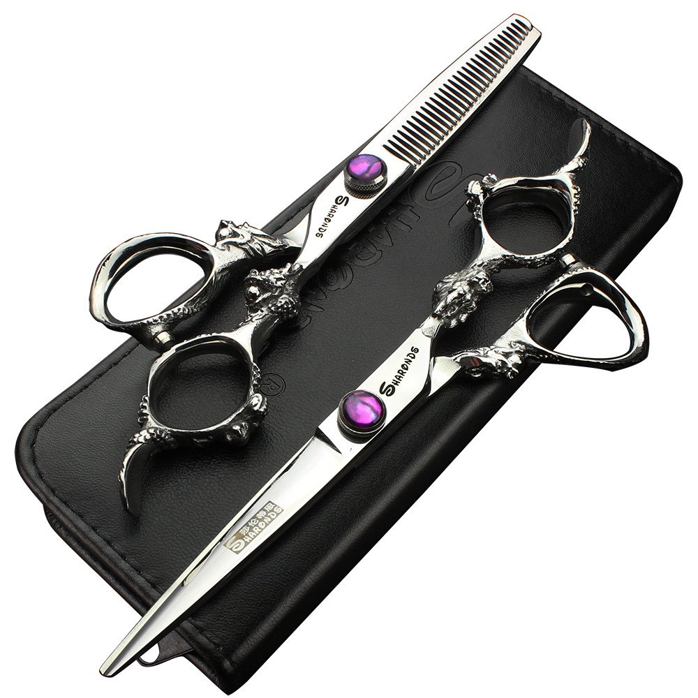 6.0 Inch Professional Hairdresser's Scissors Dragon Handle Japanese 440c Hair Cutting/thinning Shears for Barber (Silver)