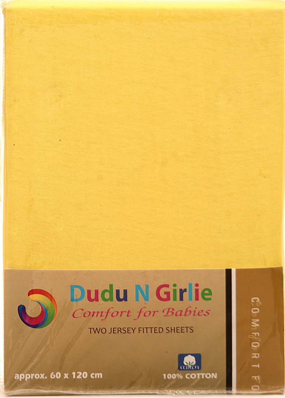 Dudu N Girlie Cotton Jersey Cot Fitted Sheets, 60 cm x 120 cm, 2-Piece, Yellow — image 1