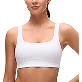 CRZ YOGA Butterluxe Scoop Neck Sports Bras for Women - U Back Padded Wide Strap Wireless Yoga Top