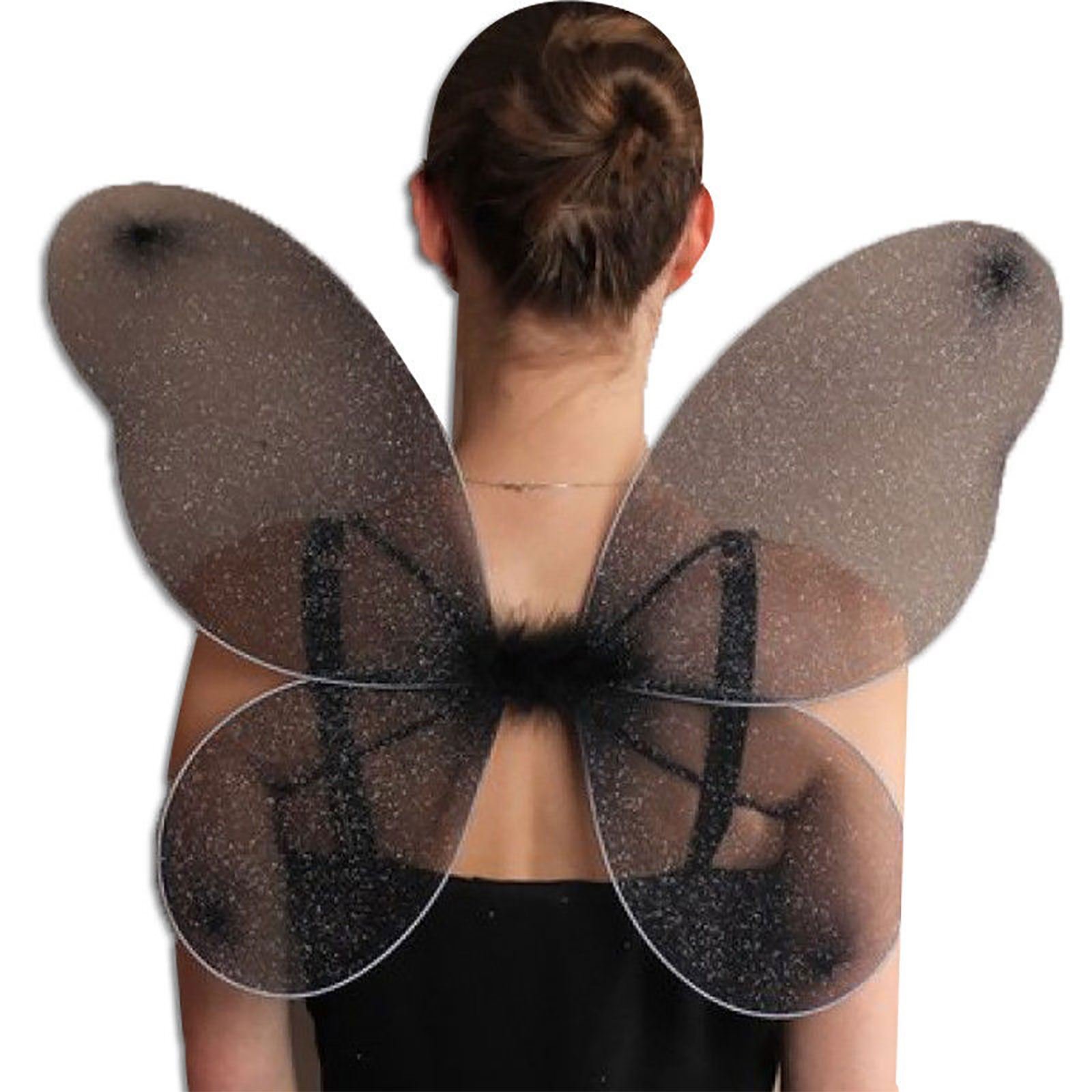 DIGITAL SPOT Adults Fairy Wings With Silver Glitter Womens Angle Dress Up Fancy Accessory Black