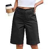 luvamia Bermuda Shorts for Women Knee Length High Waisted Dressy Casual Patch Pocket Chino Elastic Waist Long Shorts