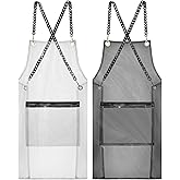 Xtinmee 2 Pcs Clear Apron Transparent for Hair Stylist Waterproof Hair Salon Work Apron with Pocket for Barber Nail