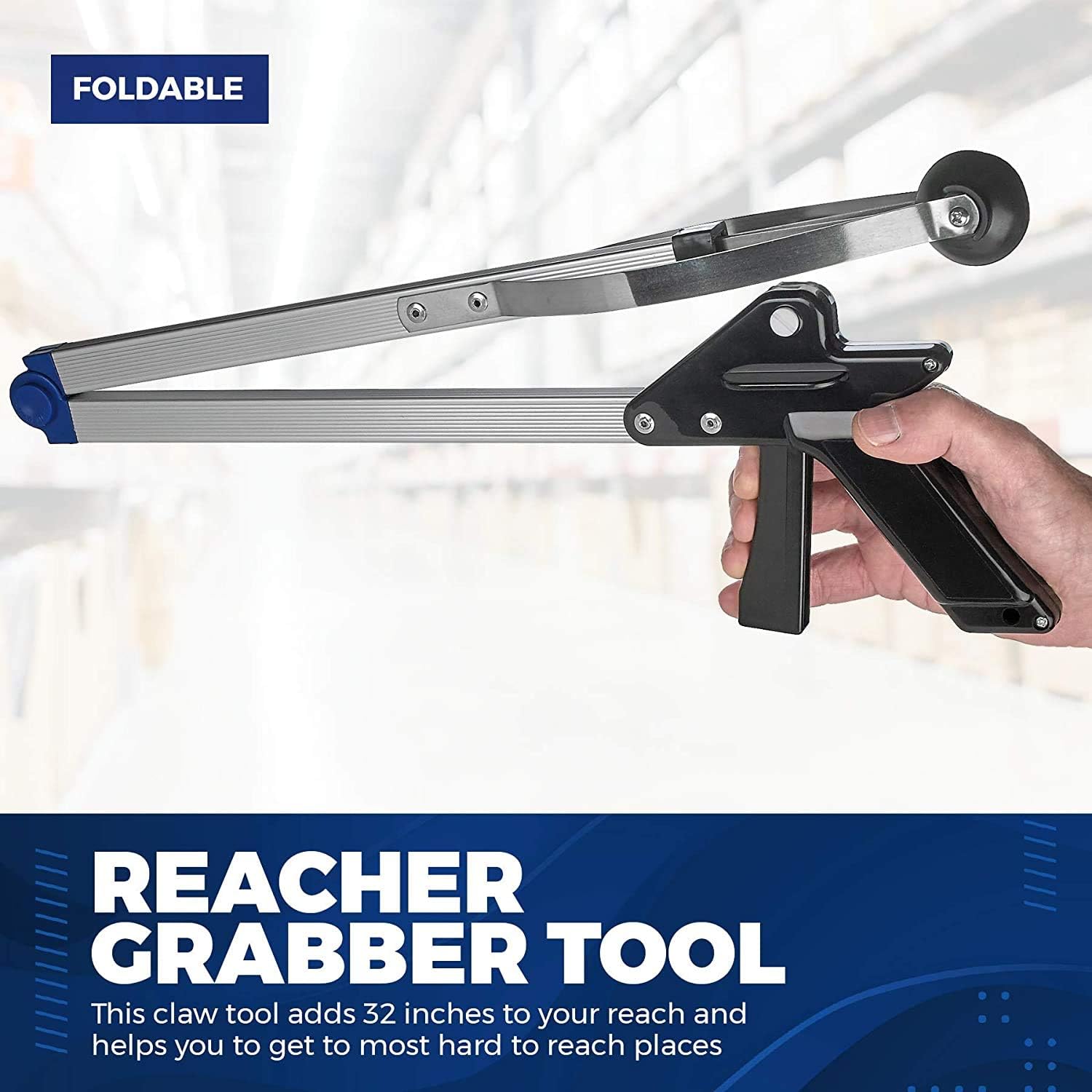 Reacher Grabber Tool - Gripping Device - Lightweight Durable Folding Claw Extends Arm Reach to 32 Inches Ideal Indoor and Outdoor Reaching Mobility Aid and Trash Grabber Picker Upper Tool: Health & Personal Care