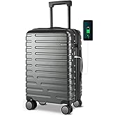 EMPSIGN Carry On Luggage with Spinner Wheels, Hard Shell Carry-On Expandable Suitcase 21x14x9 Airline Approved & Built-in TSA Lock, Durable Travel Rolling Suitcase, Carry-On 20-Inch, Dark Grey