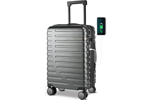 EMPSIGN Carry On Luggage with Spinner Wheels, Hard Shell Carry-On Suitcase 21x14x9 Airline Approved & Built-in TSA Lock, Durable Travel Rolling Suitcase, Carry-On 20-Inch, Dark Grey