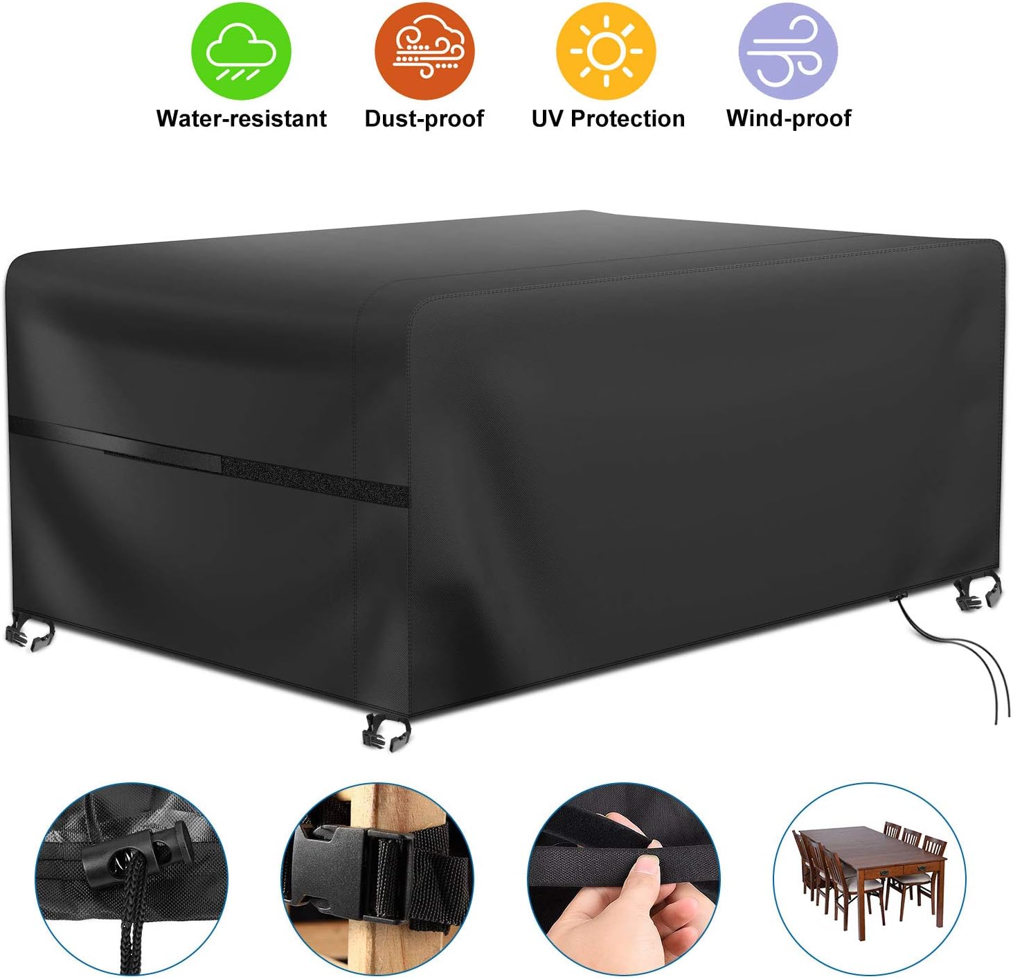 RATEL Abdeckhaube für Tisch und Stühle, Atmungsaktiv für Gartenmöbel Wasserdicht Winddicht Schutzhülle Gartentisch Abdeckung 420D Oxford Schutzhülle Gartentischabdeckung Anti-UV(242x162x100cm)