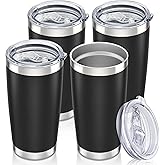 Orebigo 20 oz Tumbler with Lid Stainless Steel Insulated Tumblers Bulk Double Wall Vacuum Cups Powder Coated Travel Mug Keep Drinks Cold and Hot, Black, 4 Pack