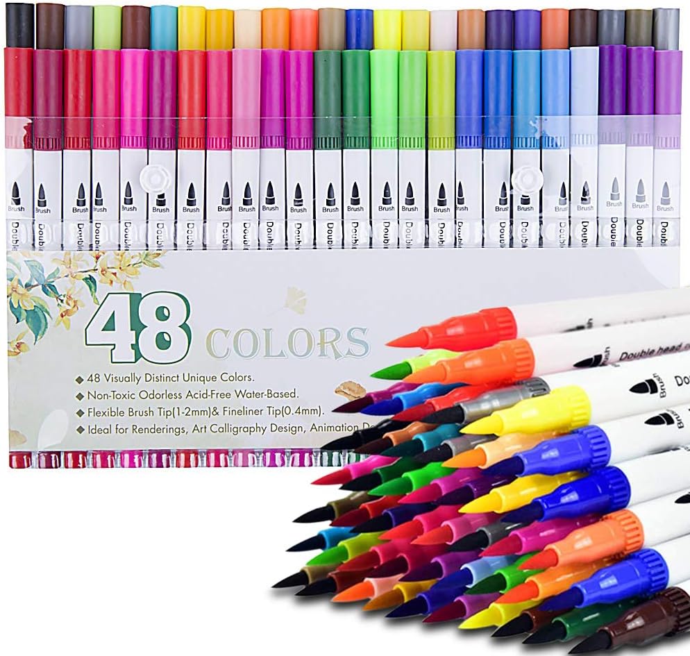 Dual Tip Brush Marker Pens, Highlighter and