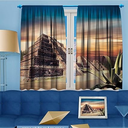 Amazon Com Alsohome Linen Curtains Aztec Pyramid Sunwith Dramatic