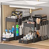 HI NINGER 2 Pack Adjustable Height Under Sink Organizers and Storage, 2Tier Bathroom Organizer Under Sink,Multifunction Kitch