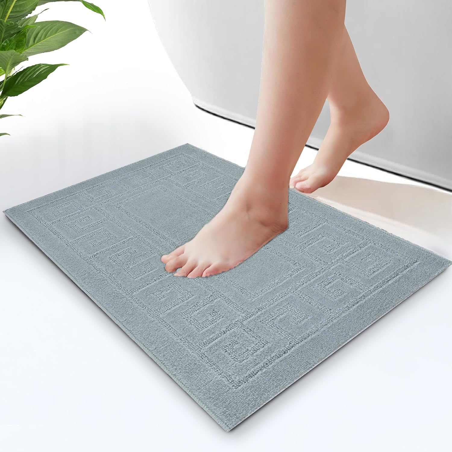 Grey Bath Mat 60cm x 40cm - Super Absorbent Non-Slip Bathroom Rug & Quick-Drying Toilet Mat - Pedestal Mat for Toilet - Washable Bath Mats for Bathroom Floor