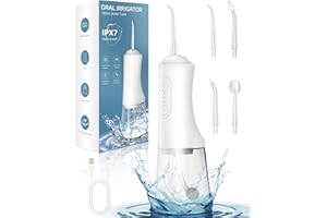 OKALA Cordless Water Dental Flosser Teeth Cleaner, 4 Modes Water Dental Flosser Teeth Pick 300ML Portable Rechargeable, IPX7 Waterproof Oral Irrigator Flosser Cleaning Kit for, Gums, Braces Care (White)