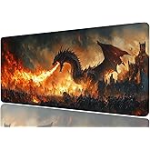 Dragon Gaming Mousepad, Fire Knight Castle Fantasy Mousepad XL Large Gaming Mouse Pad Laptop Keyboard Mat Mouse Pad, XXL Extended Mouse Protector for Home Office, 31.5”x11.8”