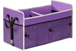 GPUSFAK Trunk Organizer for Car Collapsible Trunk Organizer, 75L Large Capacity Portable Car Organizer and Storage for SUV, Purple, 2 Compartments