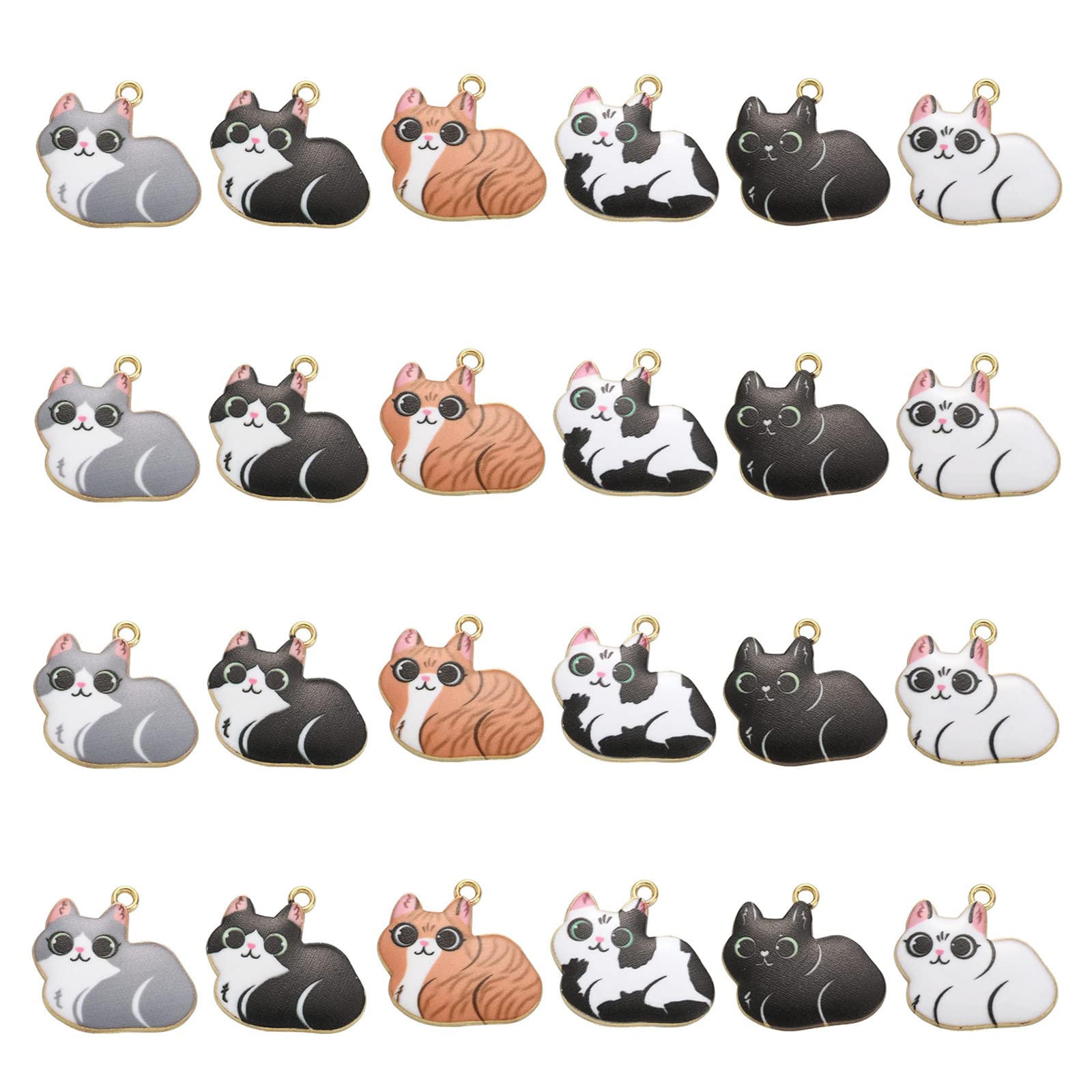 Stiesy 30Pcs 6 Styles Enamel Cat Charms Pet Kitten Pendant Charm Cute Animal Dangle Charms for Jewellery Making DIY Bracelet Crafts