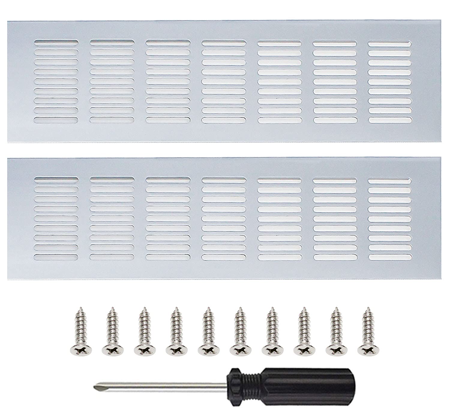 Air Vent Grille Cover Ventilation Grille Aluminum Alloy 80x300mm Rectangular Air Vent for Cabinet Shoe CabinetSink Kitchen Stove Bathroom Door with Mounting Screws (2Pcs)