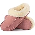 HomeTop Women's Comfy Moccasin Style Memory Foam Slip on Slippers Soft Micro Suede Clog House Shoes with Luxury Fuzzy Fur Collar