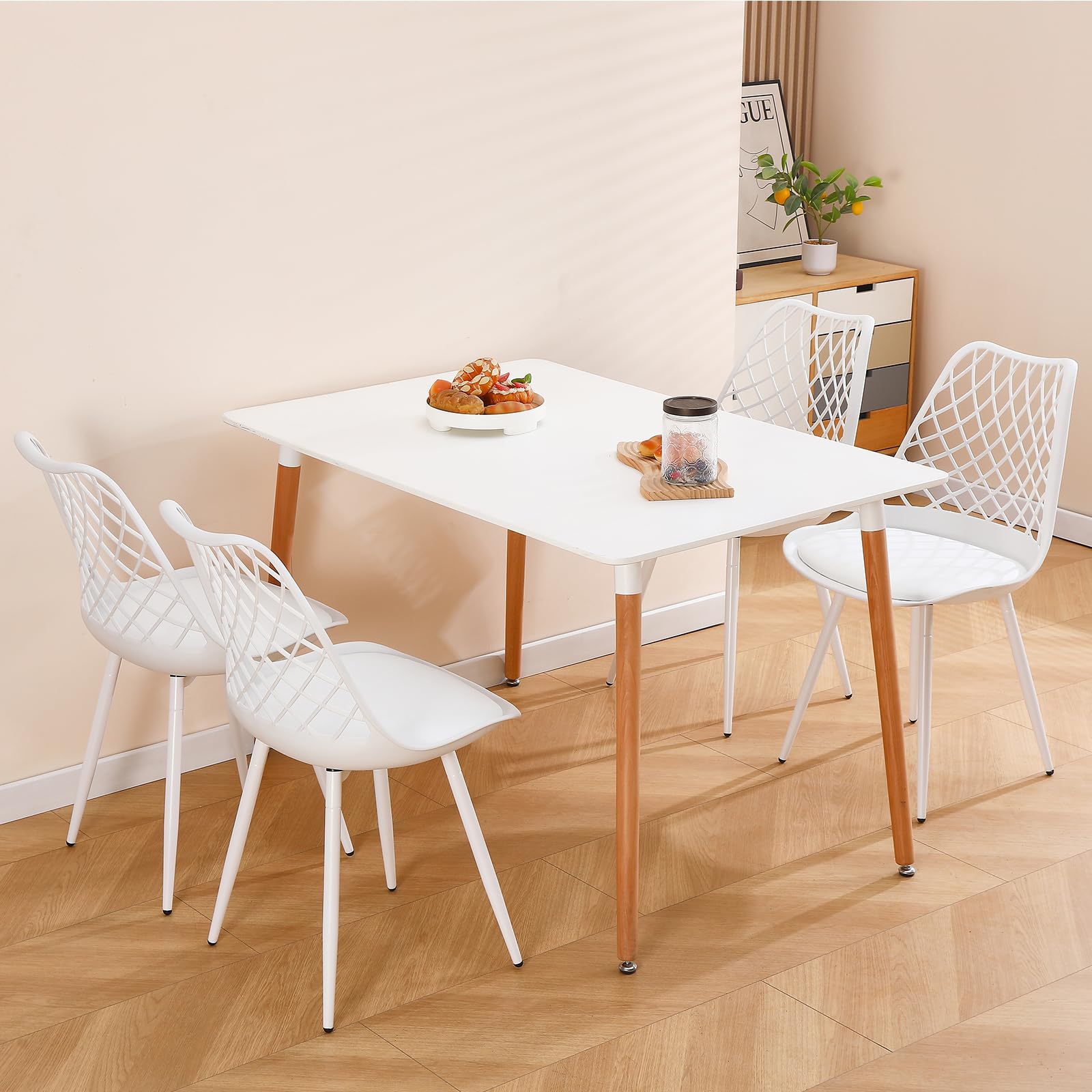 CHAIRABLE Esszimmerstühle 4er Set, Küchenstühle, Polsterstuhl für Esszimmer, Wohnzimmer, Garten und mehr, White 5