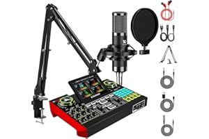Podcast Equipment Bundle with live sound card — Includes G10 Audio Mixer, 3.5mm Condenser Microphone, perfect for PC and Smar