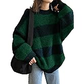 EMMIOL Women's Oversized Striped Sweaters 2026 Spring Trendy Long Sleeve Knit Outfits Crewneck Fashion Pullover Tops