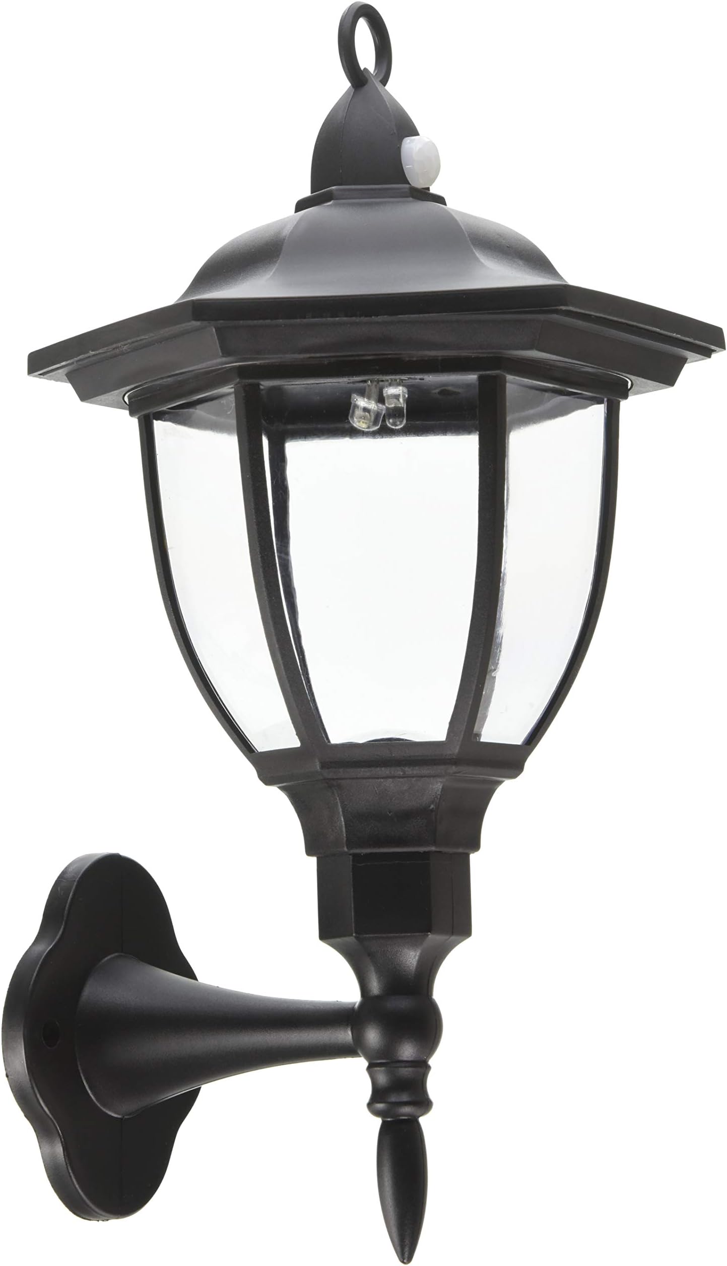 Solar Powered Wall Lamp- Set of 2- Motion Activated Security Lights- Wireless Outdoor Lantern- Beautiful Light Fixture- Garden Décor Accent Lighting- Best for Patio, Pool, Yard, Deck (Black)