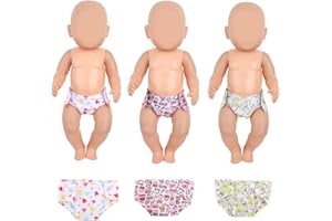 AUGFROG 3 Pcs Baby Doll Diapers Doll Underwear for 14-18 Inch Dolls, Colorful Cartoon Pattern Design Doll Accessories，Suitable for Baby Girls Dolls
