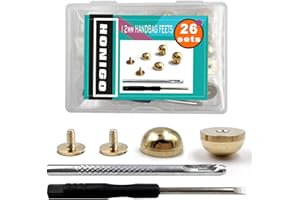 Honigo 24 Pcs Gold Rivets Stud Handbag Purse Feet 1/2 inch Round Metal Solid Brass Studs Screw Back Feet 12mm Buckle Spikes Leathercraft for Leather Bag Totes DIY Craft