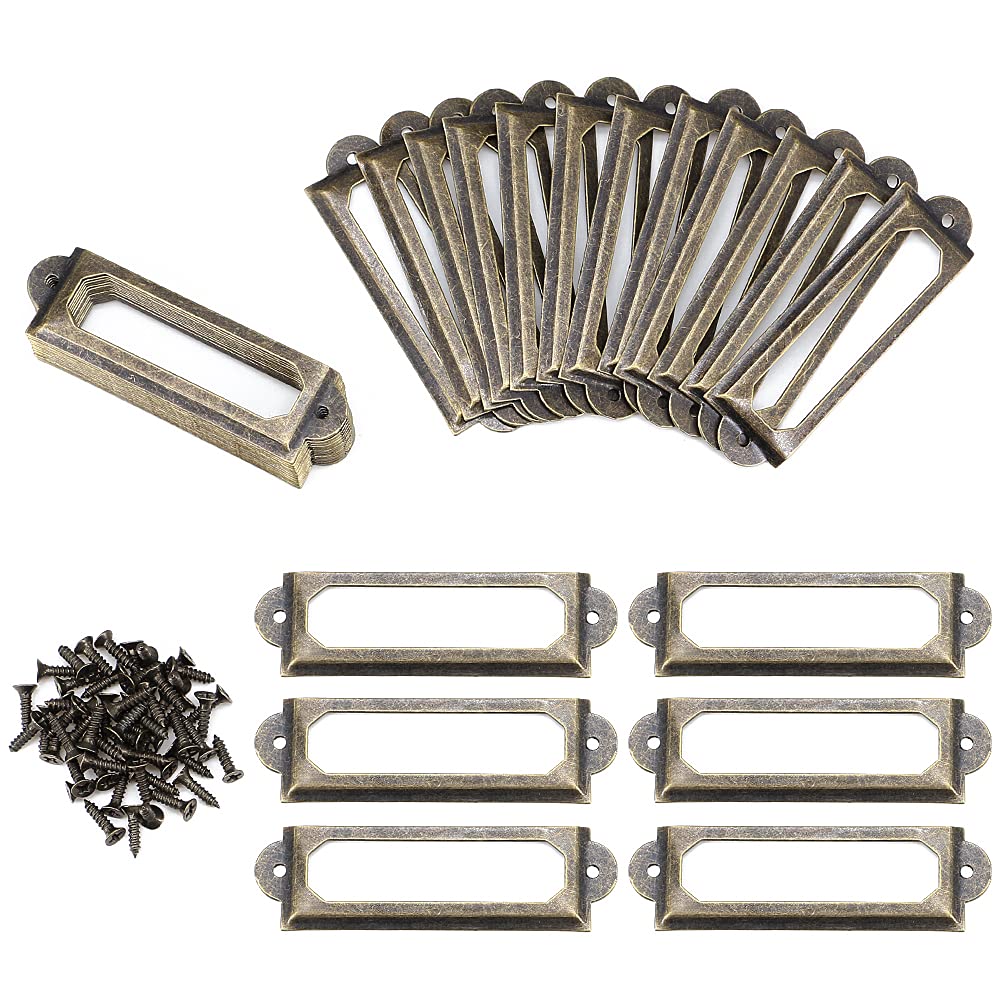 Antique Brass Metal File Cabinet Drawer Tag Labels Holders Shelf Card Holder Pack of 50 Size 60 x 17mm
