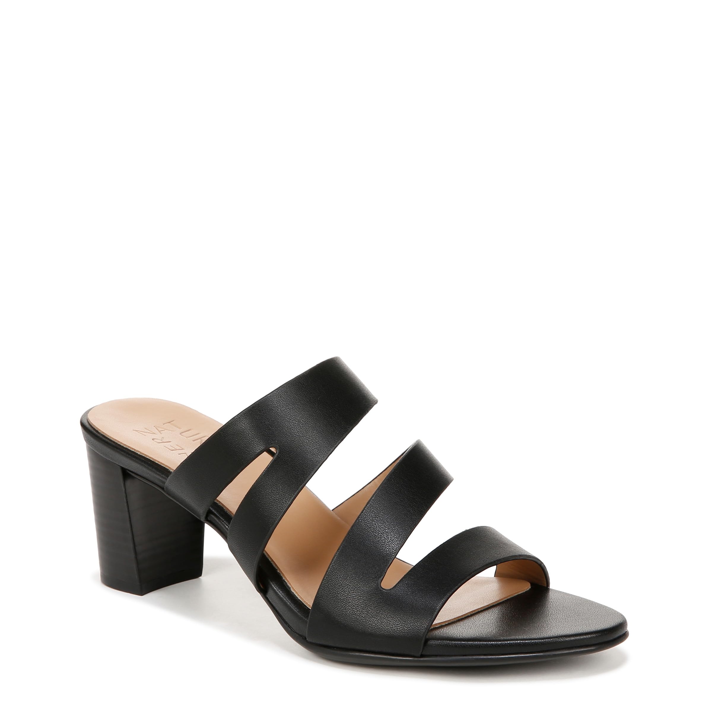 Photo 1 of Naturalizer Womens Beaming Strappy Slide Heeled Sandal Black Smooth 8.5 M