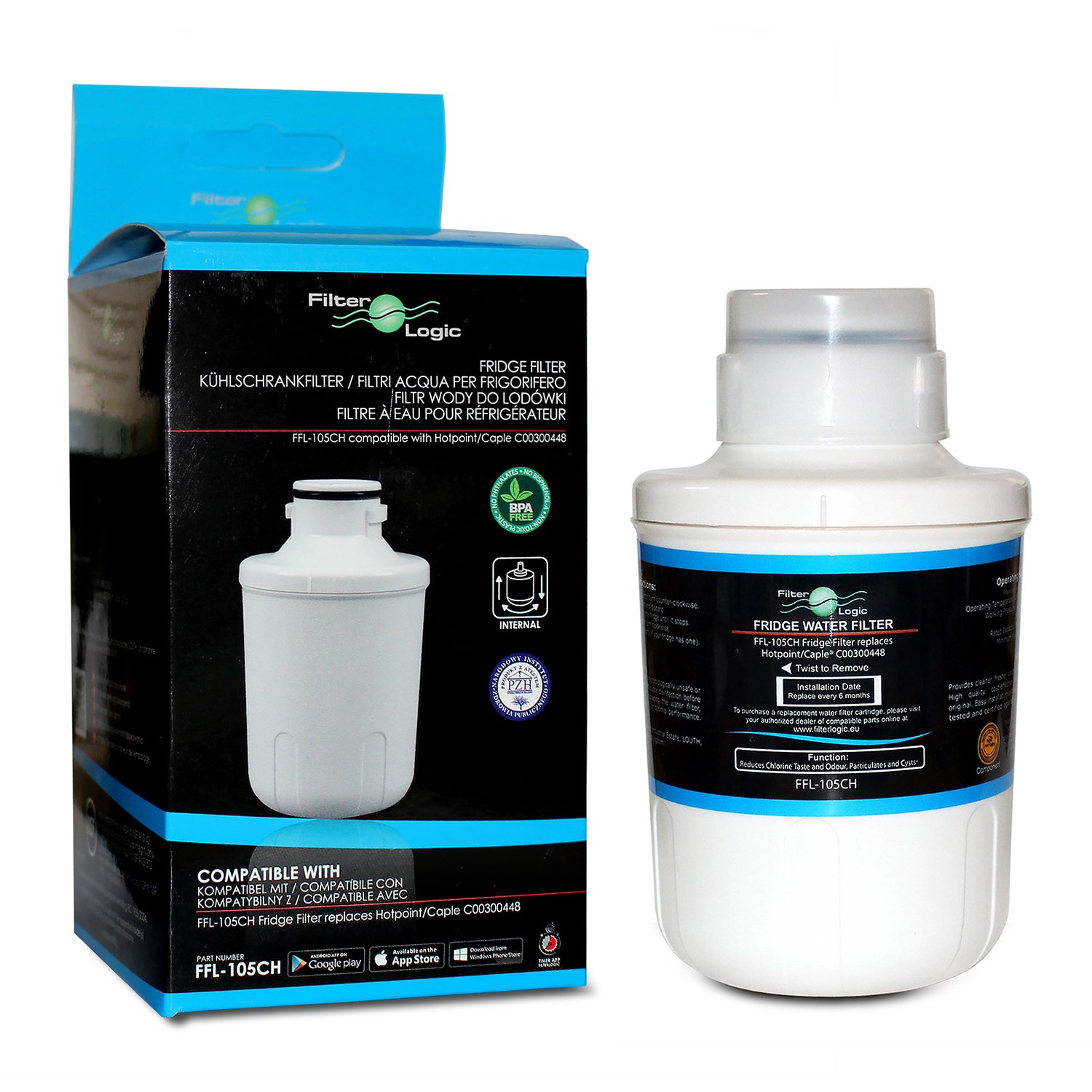 FilterLogic FFL105CH Fridge Freezer Refrigerator Ice Water Filter Compatible with Hotpoint SXBD922FWD Caple Indesit Thomson THSBS90WDWH C00300448