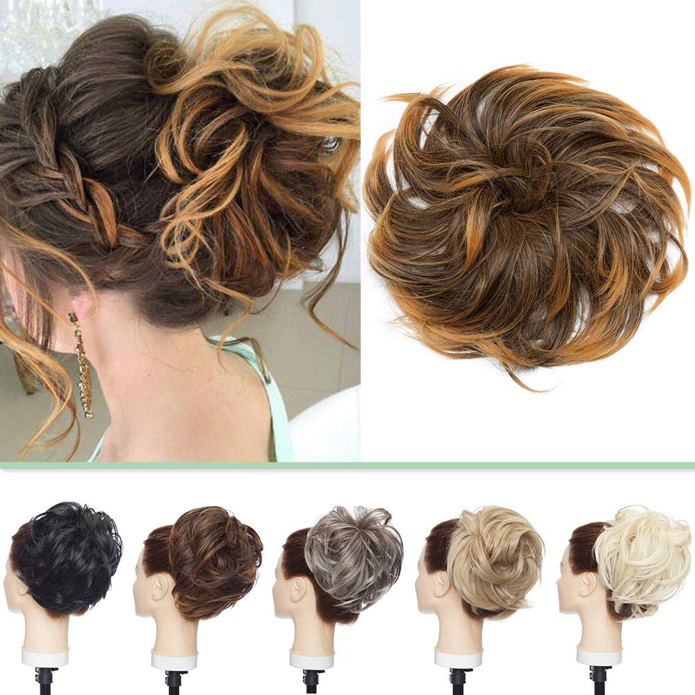 Messy Bun Hair Piece Extensions Tousled Updo Hair Extension Thick Ponytail Hair Band Updo Hairpiece Synthetic Ponytail Hairpiece [Brown mix Gold Blonde]