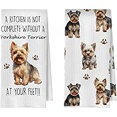 BlissfulAbon Yorkshire Terrier Kitchen Towels 16x24 Inch, Yorkie Gifts Decorative Waffle Weave Dish Towels, Gifts for Yorkie Lovers Decorative Hand Tea Towel, Set of 2