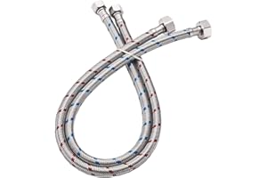 BATHLAVISH 32-Inch Length Bathroom Kitchen Faucet Connector, Braided Stainless Steel - 3/8" Female Compression Thread x 1/2" I.P. Female Straight Thread, x 2 Pcs (1 Pair)