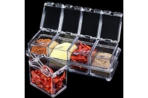 inheming 4 PCS Seasoning Box, Clear Spice Containers with Spoon, Acrylic Toppings Containers with Lids, Kitchen Multi Spice Box for Salt, Sugar, Pepper, Garlic Powder