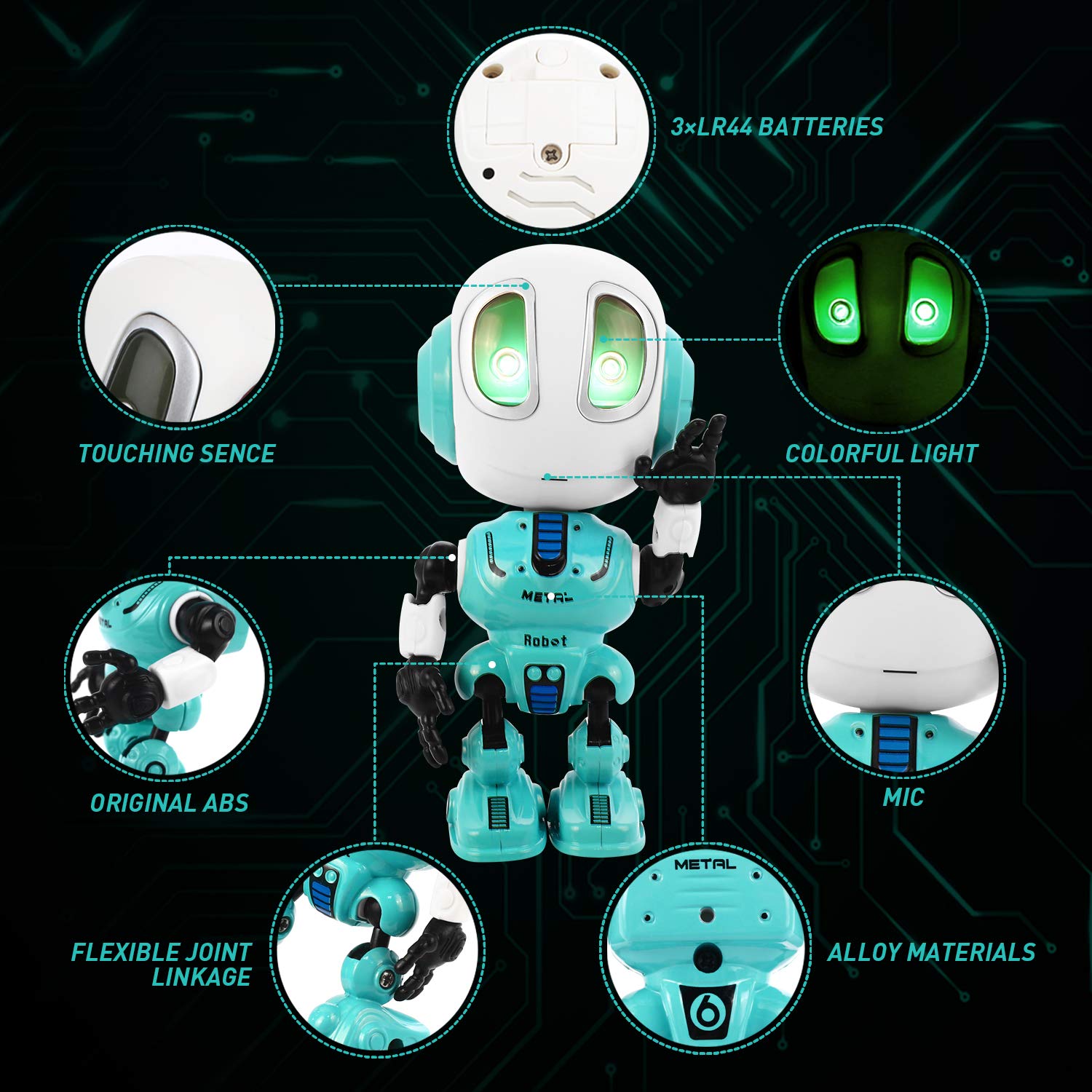 Peradix Recording Talking Robot Toys for Boys& Girls little Kids Robot model Lighting and Sound, Education Toys For Toddlers Children Birthday Presents Gifts for Aged 3-12 Years Old (Blue)