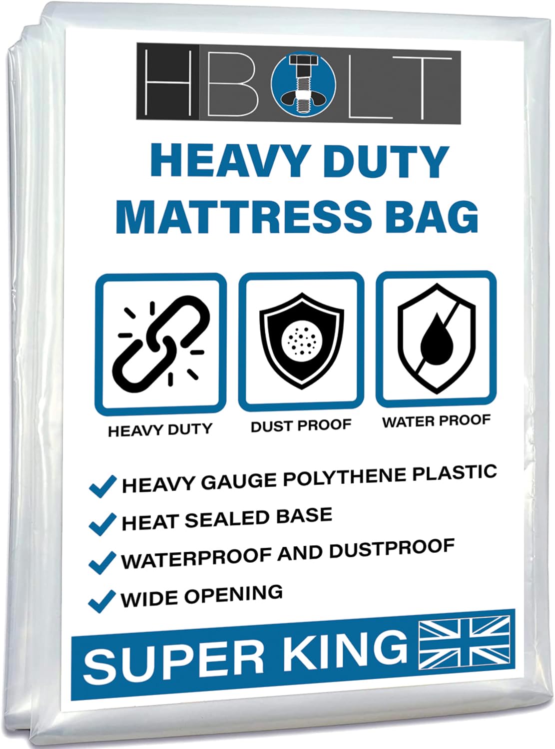 H-BOLT Heavy Duty Reusable and Protective Mattress Storage Bag - Ideal For Storing and Moving (Super King, 350G Polyethylene)