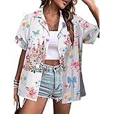 Magical Shirt for Women Hawaiian Holiday Vacation Button Down Top King Dom Fairy Tale Graphic Tshirt