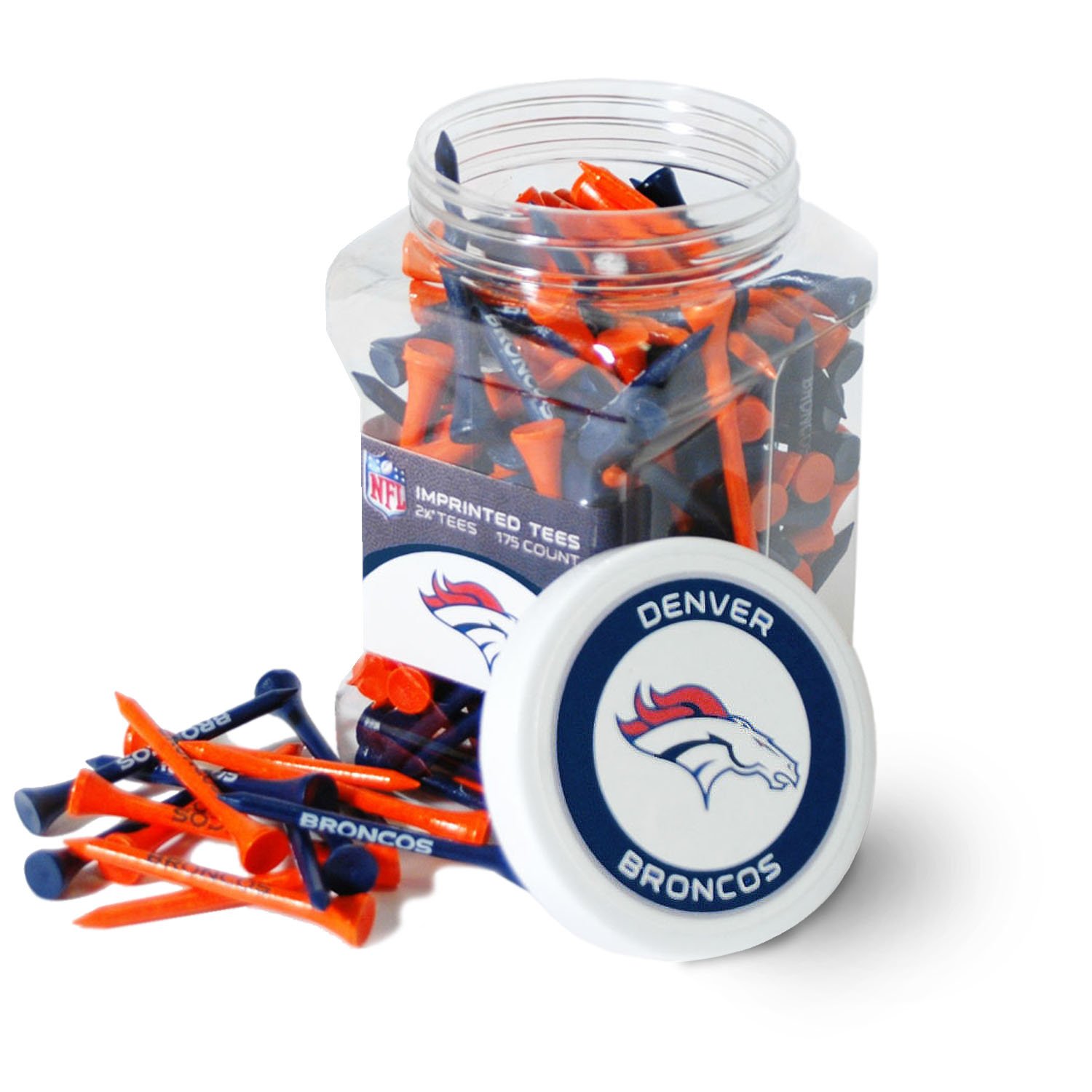 Team Golf NFL Denver Broncos 2-3/4" Golf Tees, 175 Pack, Regulation Size, Multi Team Colors