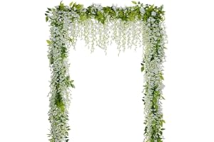 KHOYIME Wisteria Artificial Flowers Garland, 4Pcs 6.8Ft/Piece Artificial Wisteria Vine Silk Hanging Flower for Home Garden Ou