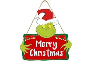 UMISKAM Christmas Grinchs Hanging Signs, Wooden Grinchs Decorations Merry Christmas Sign Christmas Wreath for Front Door Christmas Tree Wall Door Home Decorations