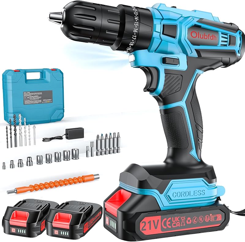 Trapano Avvitatore Batteria 21V, con 2×2000mAh Batterie (Blu)