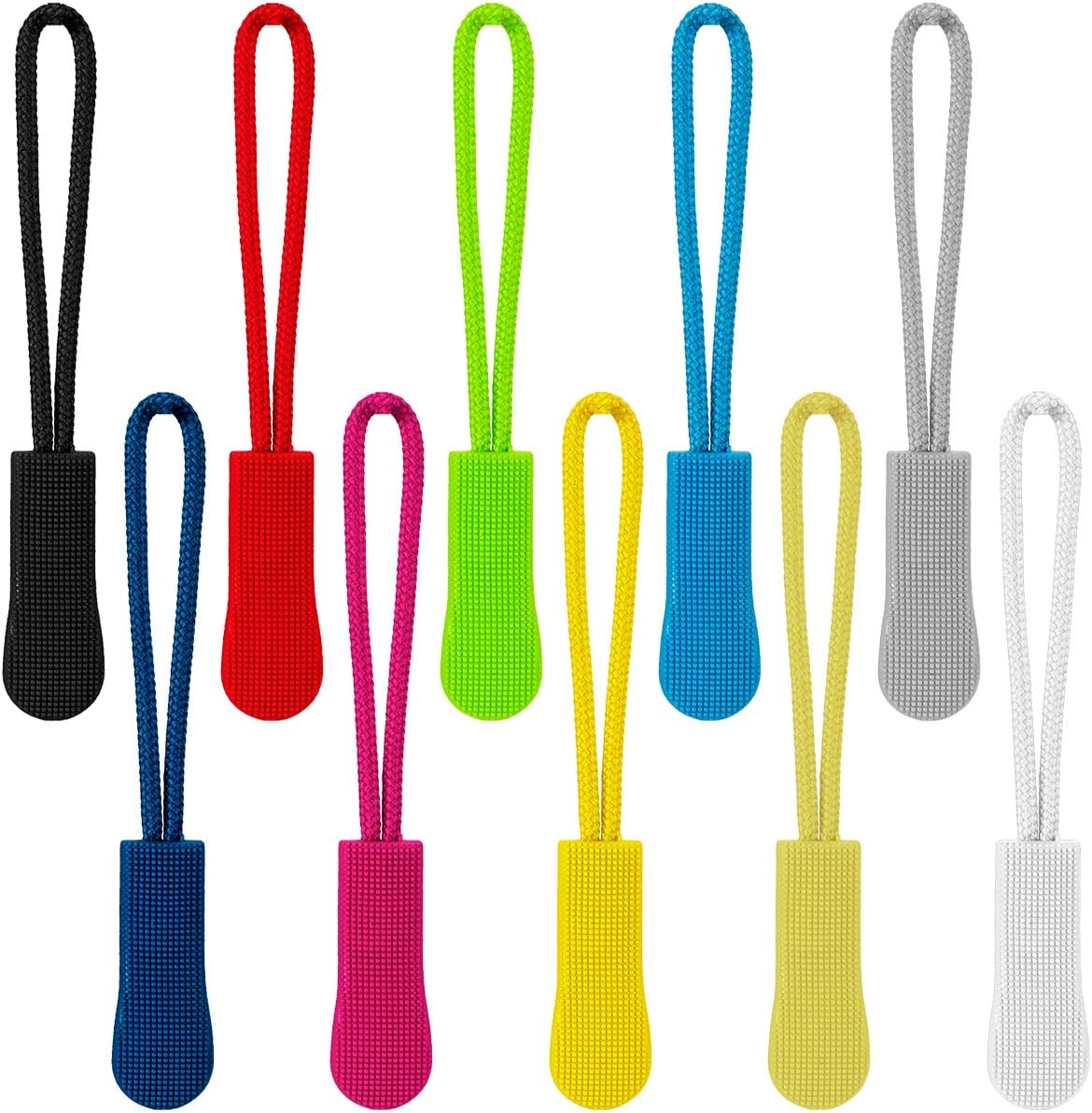 Biubee 100 Pieces Zipper Extension Pull Nylon Cord PVC Zipper Repair Tabs Replacement for Backpacks, Travel Packages, Clothes, Sportswear, Crafts(10 Colors)