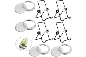 VOLCANOES CLUB Sprouting Lids Growing Kit - 316 Stainless Steel Sprouting Lids for 86mm Wide Mouth Mason Jar with Adjustable Stands - Organic Sprouts, Broccoli, Alfalfa Mung Bean Sprout Kit (Set of 4)