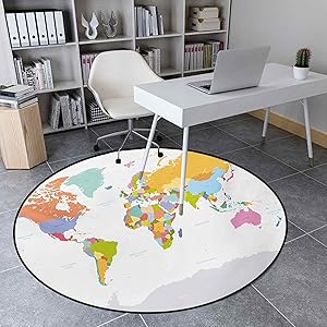 Round Area Rugs 2.95 Ft Non-Slip Floor Mat Home Decor, Highly Detailed Political Map of The World Global Positioning System Graphic Colorful, Multicolor