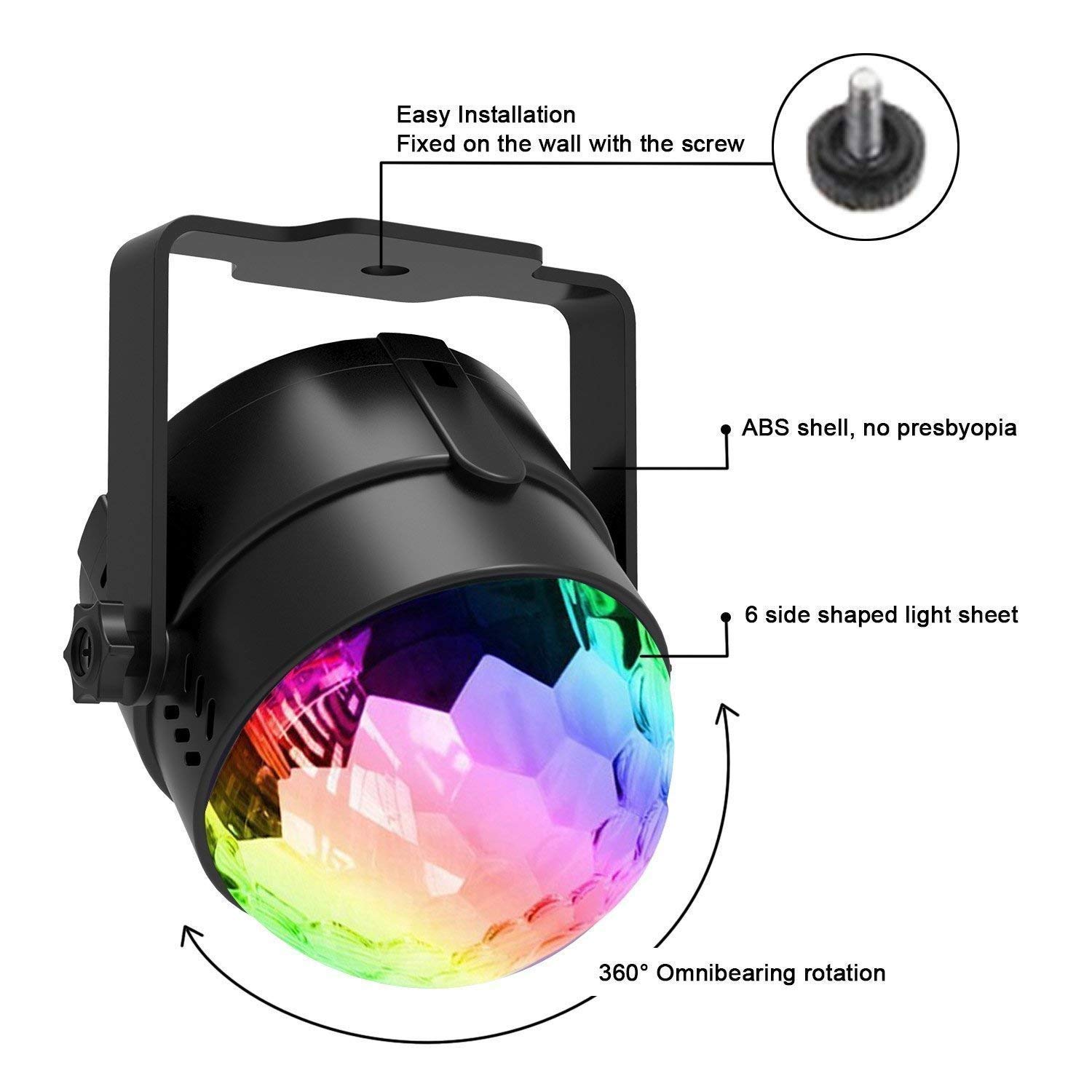 ZCPlus Crystal Ball Party Lights Disco Light Sound Activated LED Night Light RGB Strobe Lights for Kid KTV Wedding Club Pub Disco DJ Lighting ...