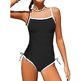 TyeSmo Girls Swimsuit One Piece Bathing Suit Color Block Strap Swimwear Drawstring Swimsuits for Teens 9-16Y with Padded