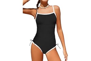TyeSmo Girls Swimsuit One Piece Bathing Suit Color Block Strap Swimwear Drawstring Swimsuits for Teens 9-16Y with Padded