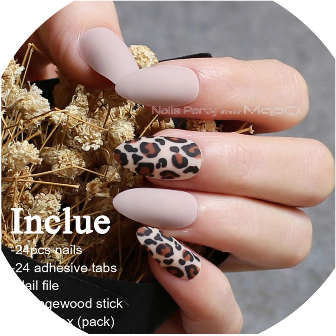 matte Black almond Leopard print false nails Scrub Burgundy Tiger nude fake nail stiletto 24pcs full sets faux ongles,Tiger23-Box
